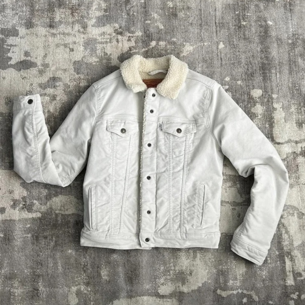 Beige off white Levi’s Sherpa Suede Sherpa Jean Jacket